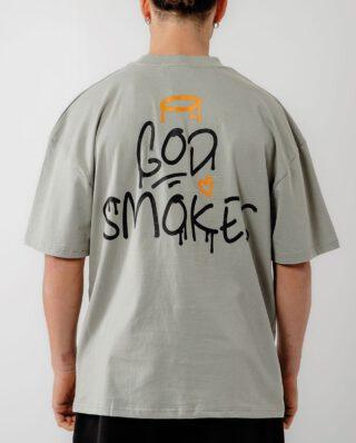 Bee Unusual ” God smokes ” Oversized T-shirt Neutral Grey - BEEUNUSUAL