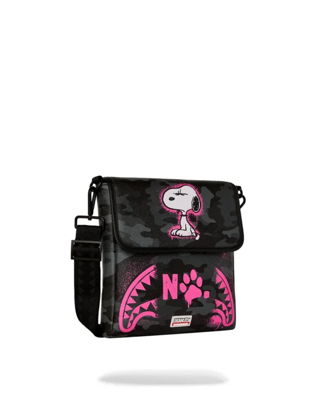 SPRAYGROUND PEANUTS SNOOPY PINK STENCIL MESSENGER SLING BAG B9000 15cm x 23cm x 3cm - SPRAYGROUND