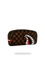 SPRAYGROUND SHARKS IN PARIS WTF BUBBLE BROWN CHECK POUCH B9303 4″ x 2.75″ x 8″