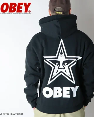 OBEY BOLD STAR EXTRA HEAVY HOOD FLEECE BLACK 112470224 BLK - Obey