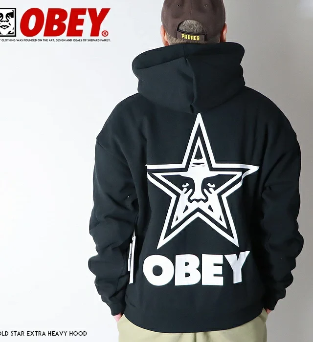 OBEY BOLD STAR EXTRA HEAVY HOOD FLEECE BLACK 112470224 BLK - Obey