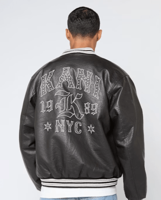 KARL KANI WESTERN PU LEATHER COLLEGE JACKET BLACK KM253-049-1 - KARL KANI
