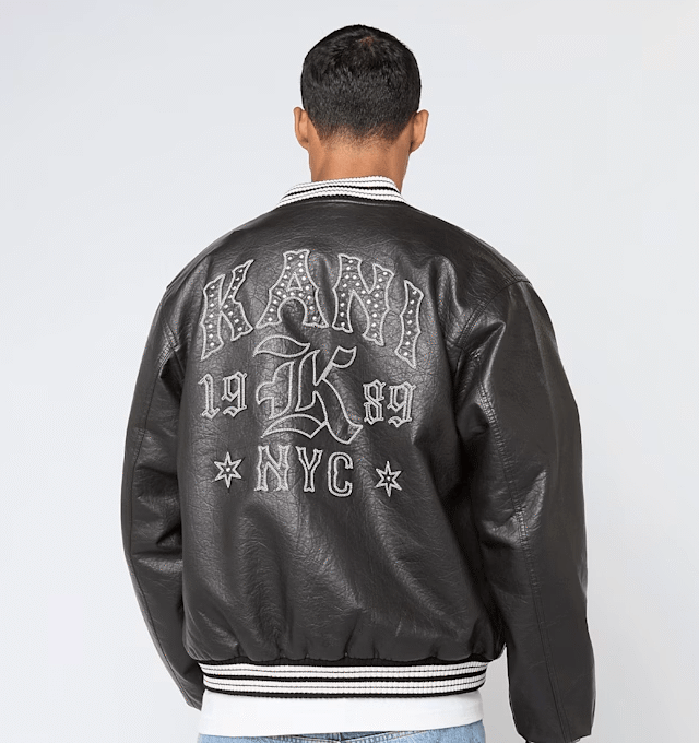 KARL KANI WESTERN PU LEATHER COLLEGE JACKET BLACK KM253-049-1 - KARL KANI