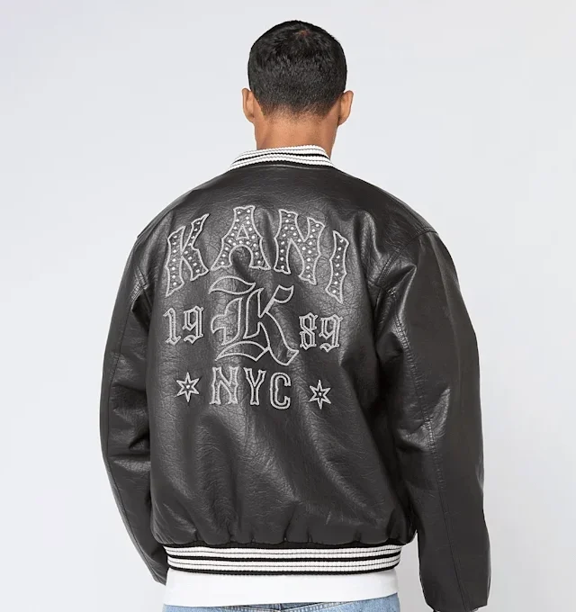 KARL KANI WESTERN PU LEATHER COLLEGE JACKET BLACK KM253-049-1 - KARL KANI