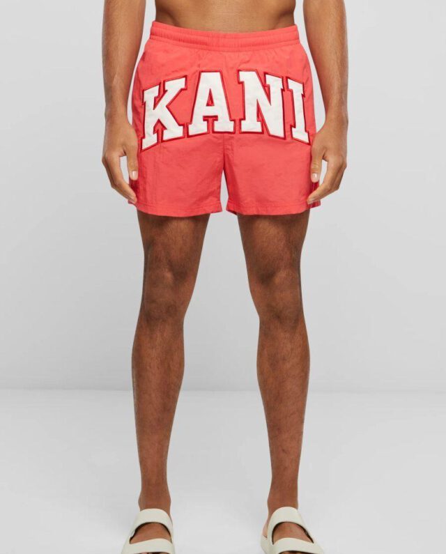 ERHT4 KARL KANI SERIF BOARD SHORTS RED/OFF WHITE KM241-052-2 - KARL KANI