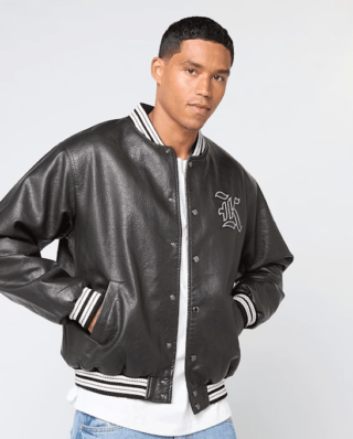 KARL KANI WESTERN PU LEATHER COLLEGE JACKET BLACK KM253-049-1