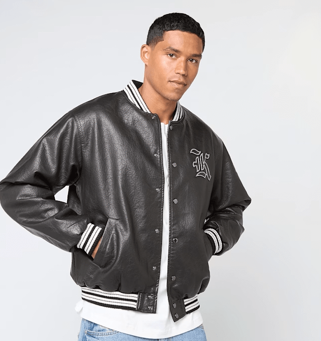 KARL KANI WESTERN PU LEATHER COLLEGE JACKET BLACK KM253-049-1