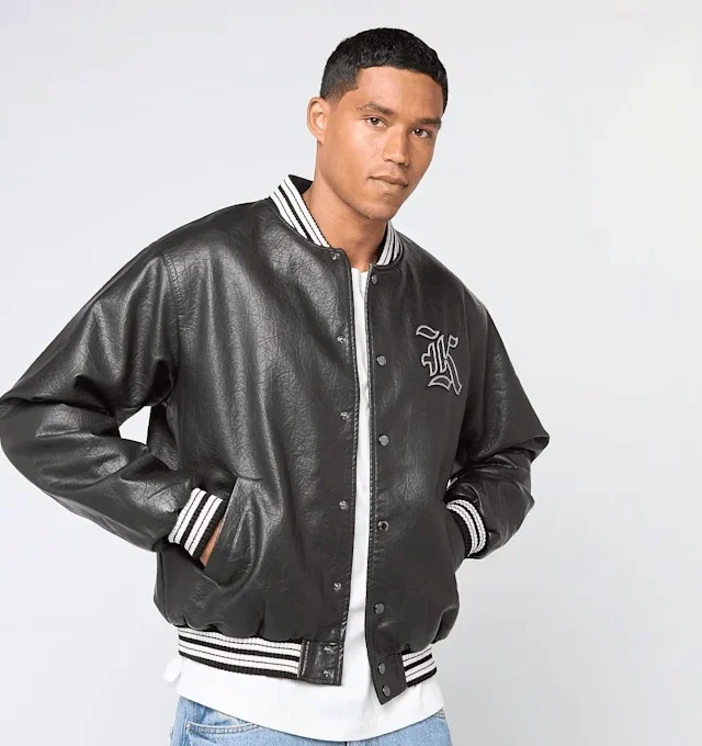 KARL KANI WESTERN PU LEATHER COLLEGE JACKET BLACK KM253-049-1