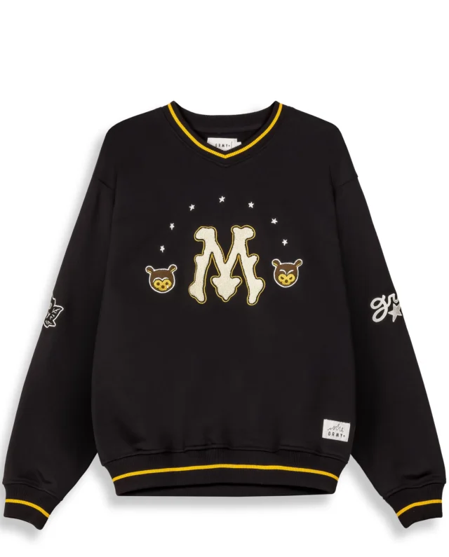 GRIMEY MUD’S THE RESIDENCE V NECK VINTAGE CREWNECK BLACK GSW643-BLK - GRIMEY