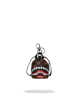 SPRAYGROUND SHARKS IN PARIS WTF BUBBLE BROWN CHECK BACKPACK KEYCHAIN K9304 7.5 cm x 9 cm x 3.8 cm