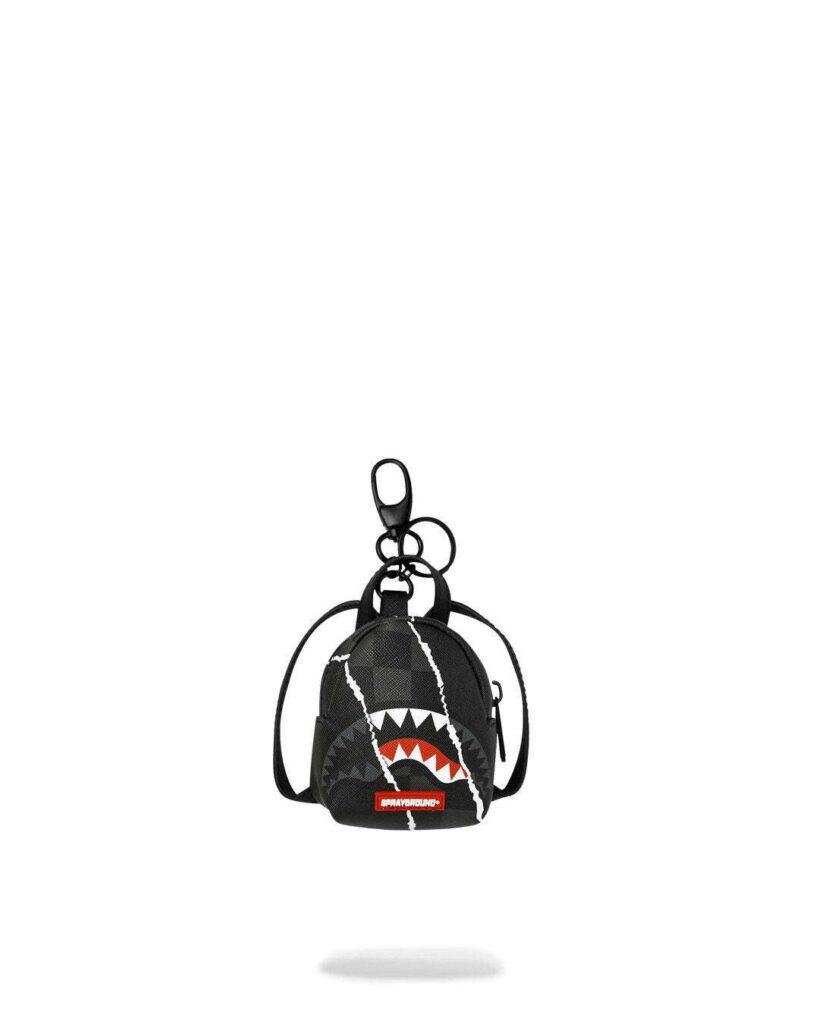 SPRAYGROUND CENTER RIP REVEALING GRAY CHECK BACKPACK KEYCHAIN K9352 7.5 cm x 9 cm x 3.8 cm