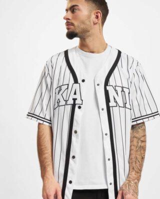 KARL KANI SERIF PINSTRIPE BASEBALL SHIRT WHITE/BLACK WHITE KM221-115-2 - KARL KANI