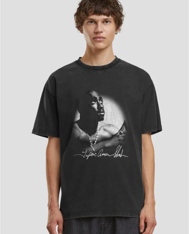 MERCHCODE 2Pac Spotlight Vintage Loose Tee Black MC1702