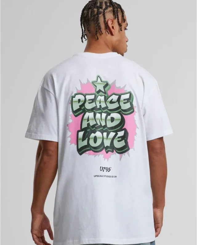 Upscale Studios Peace&Love Heavy Oversize Tee White MT3188 - Upscale Studios