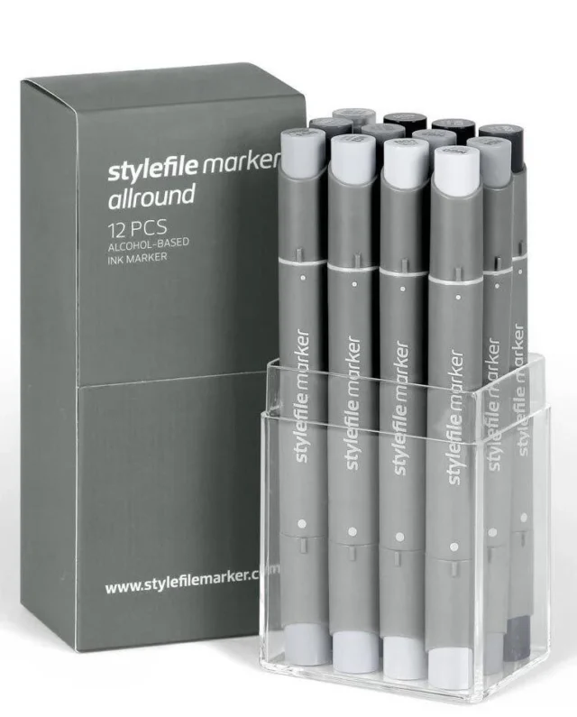 STYLEFILE MARKER ALLROUND 12 PCS SET NEUTRAL GREY