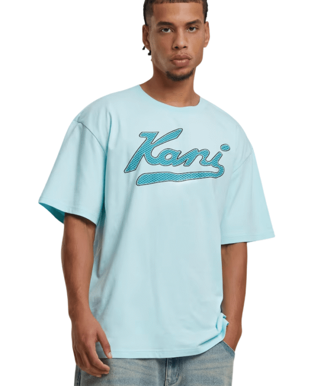 KARL KANI VARSITY PALM PRINT T-SHIRT TURQUOISE KM252-005-2