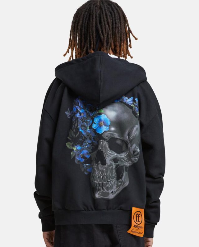 Forgotten Faces Flowered Skull Heavy Oversize Zip Hoodie FOF0138-00007 - FORGOTTEN FACES