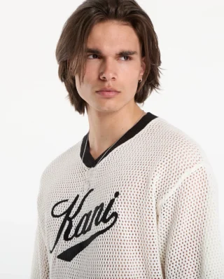 KARL KANI MAN CURSIVE VARSITY CROCHET BOXY WHITE KM262-021-2 - KARL KANI