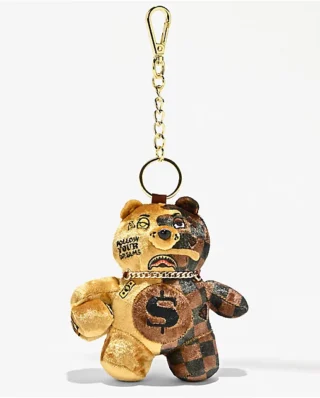 SPRAYGROUND SIP GOLD DRIP BEAR KEYCHAIN K9593 7.5 cm x 9 cm x 3.8 cm