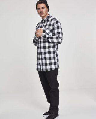 URBAN CLASSICS LONG CHECKED SHIRT TB1000 BLACK WHITE - UrbanClassics