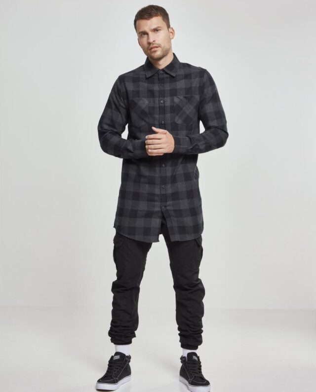 URBAN CLASSICS LONG CHECKED FLANELL SHIRT 1000 CHA/BLK - UrbanClassics
