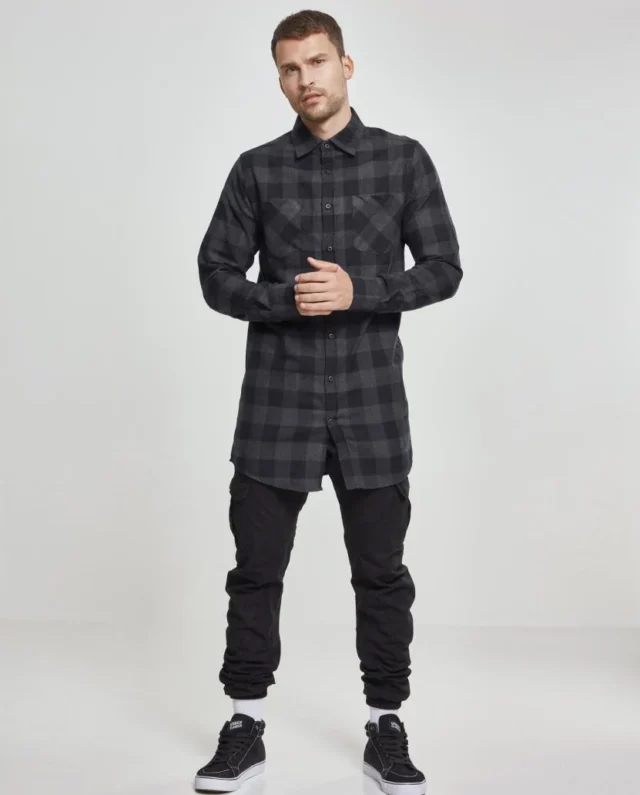 URBAN CLASSICS LONG CHECKED FLANELL SHIRT 1000 CHA/BLK - UrbanClassics