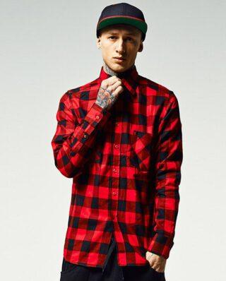 URBAN CLASSICS CHECKED FLANELL SHIRT TB297 BLACK RED - UrbanClassics