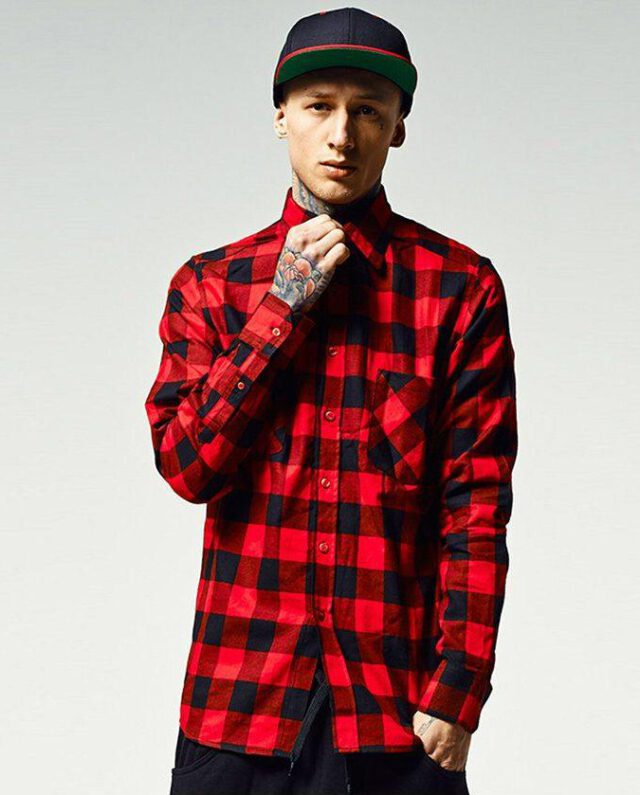 URBAN CLASSICS CHECKED FLANELL SHIRT TB297 BLACK RED - UrbanClassics
