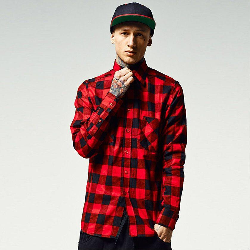 URBAN CLASSICS CHECKED FLANELL SHIRT TB297 BLACK RED - Image 2