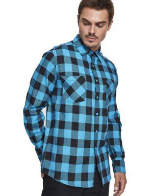 URBAN CLASSICS CHECKED FLANELL SHIRT TB297 BLK/TUR - UrbanClassics