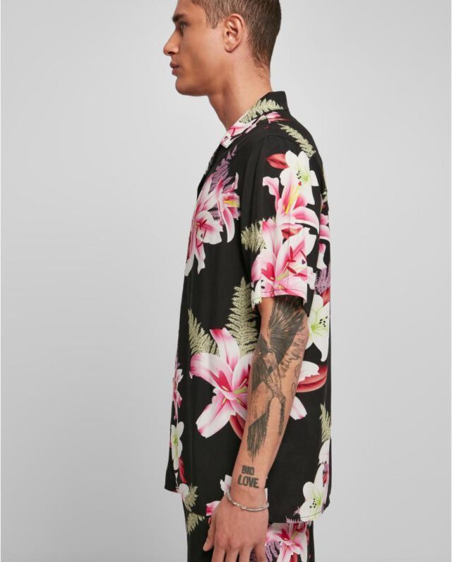 URBAN CLASSICS VISCOSE AOP RESORT SHIRT TB4150 DARKJUNGLE - UrbanClassics