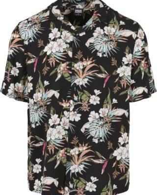 URBAN CLASSICS VISCOSE AOP RESORT SHIRT TB4150 BLACKTROPICAL - UrbanClassics