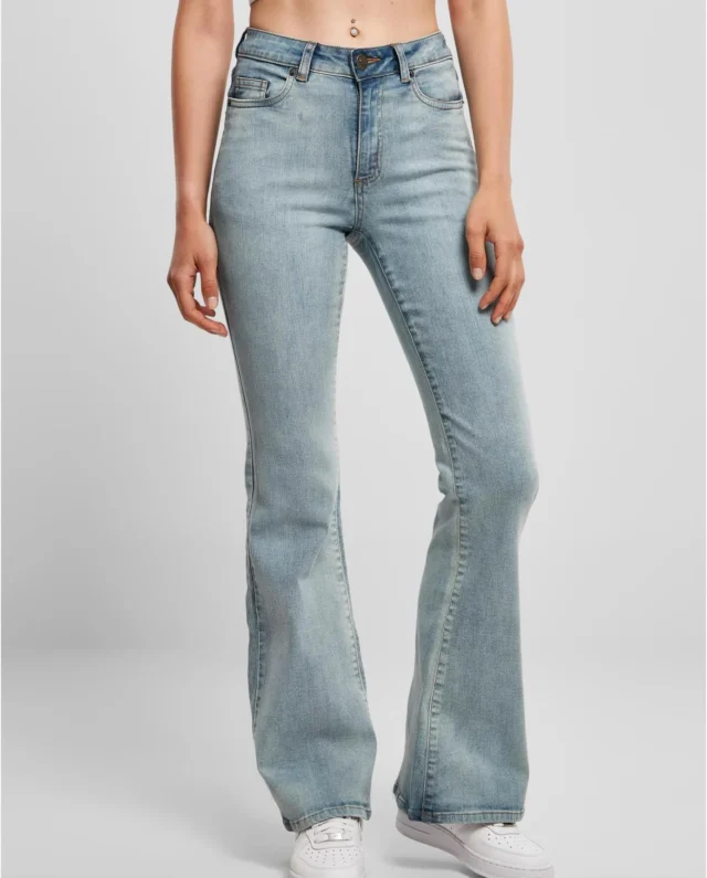 URBAN CLASSICS Ladies High Waist Flared Denim Pants Blue Washed TB4549 - UrbanClassics