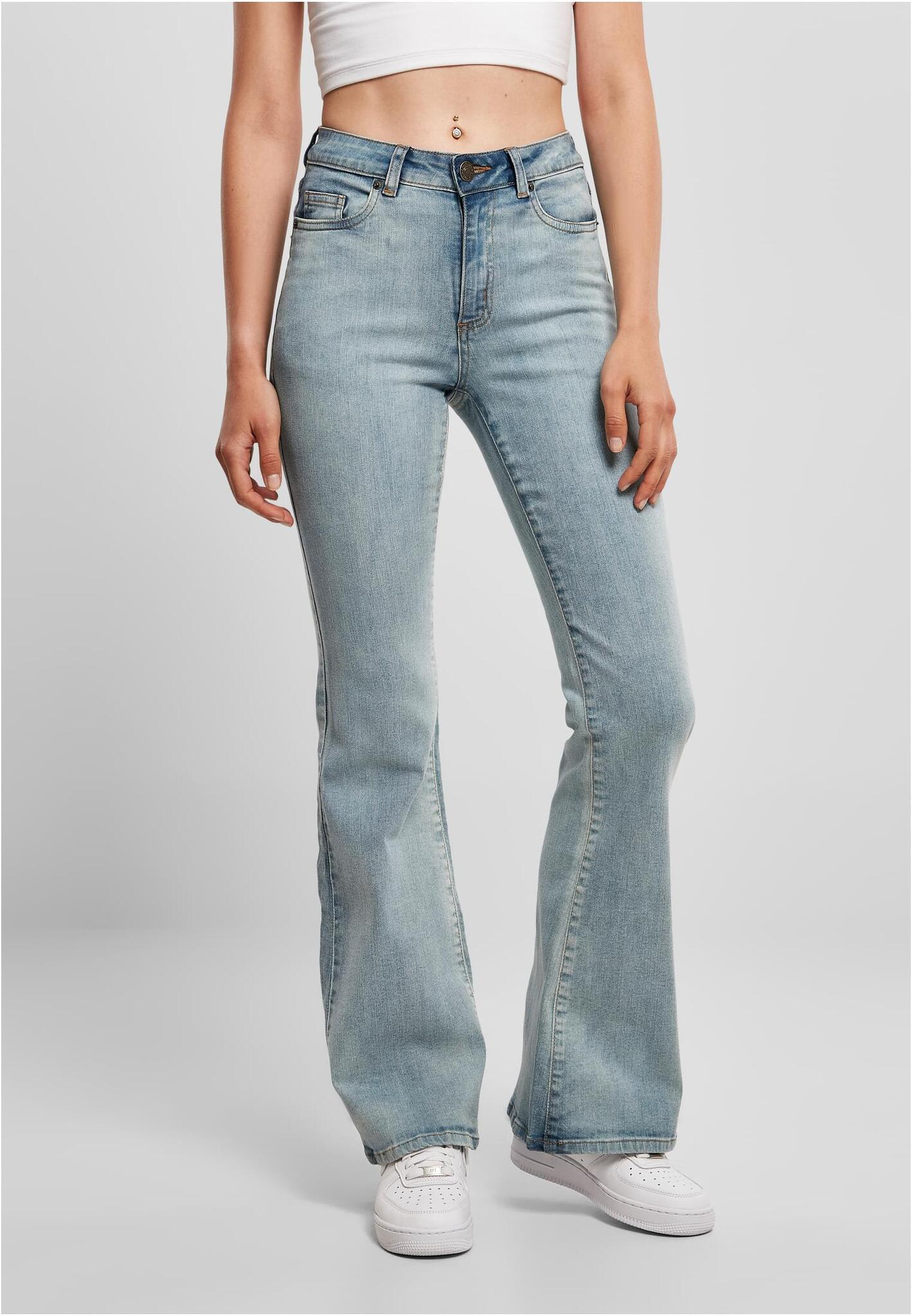 URBAN CLASSICS Ladies High Waist Flared Denim Pants Blue Washed TB4549 - UrbanClassics