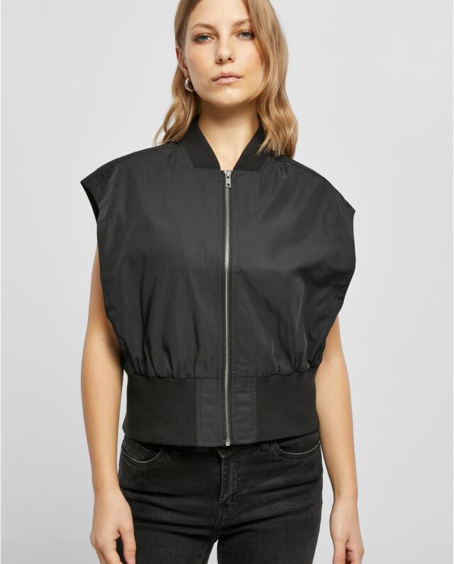 URBAN CLASSICS Ladies Recycled Short Bomber Vest Black TB5492