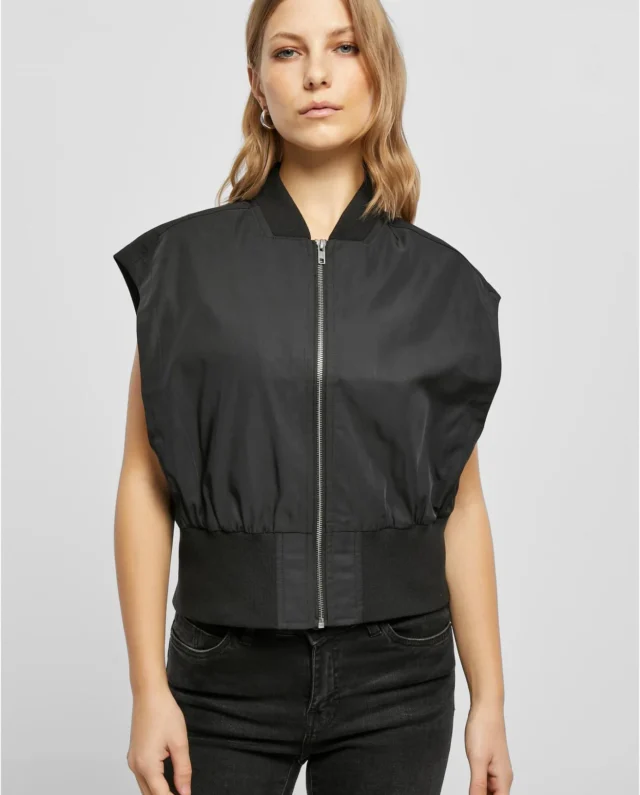 URBAN CLASSICS Ladies Recycled Short Bomber Vest Black TB5492