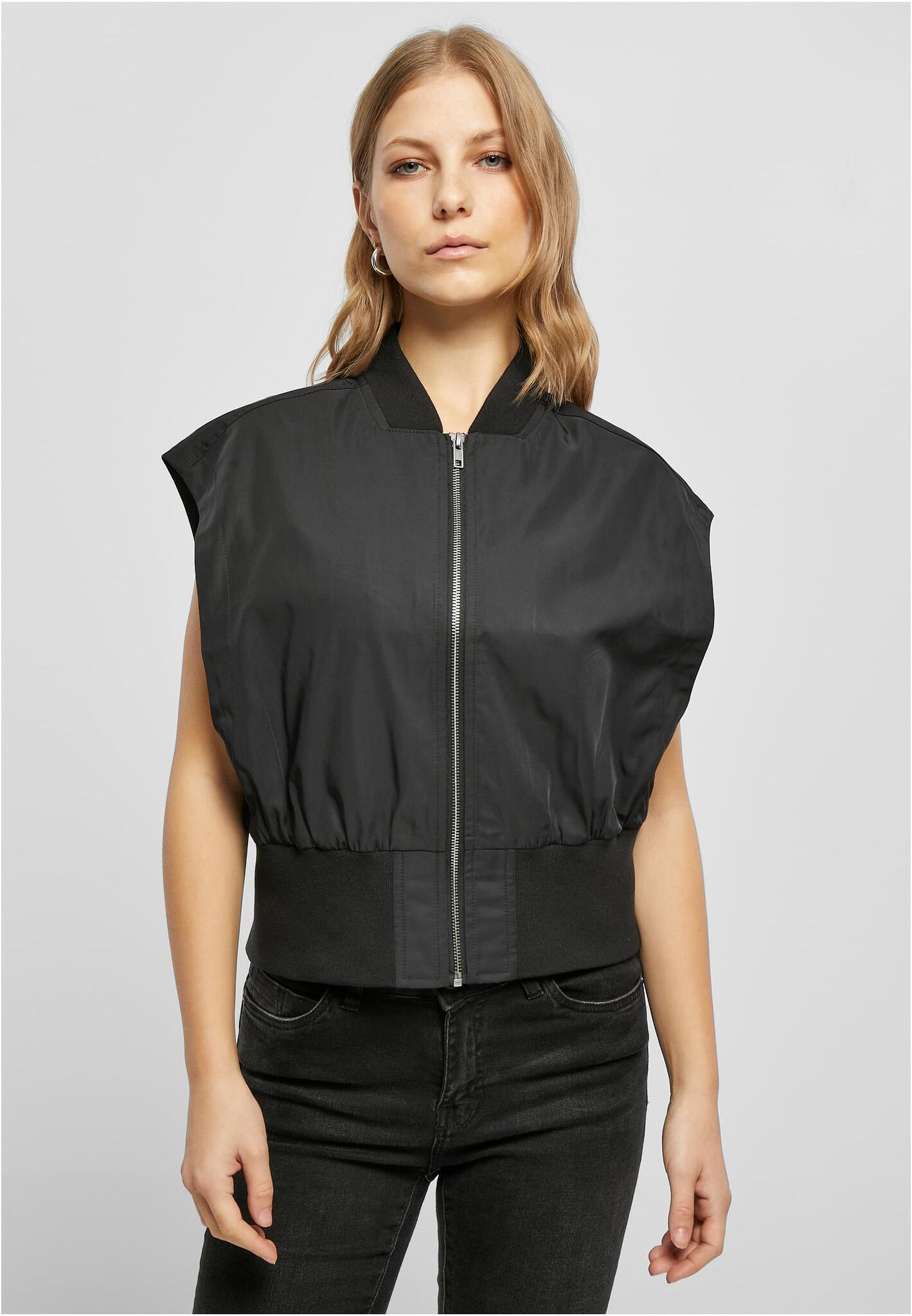 URBAN CLASSICS Ladies Recycled Short Bomber Vest Black TB5492