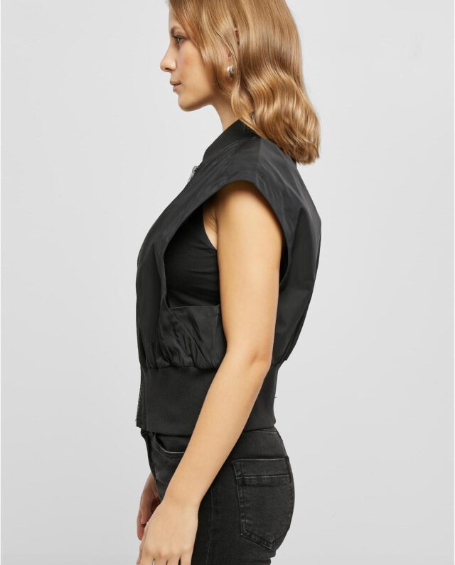 URBAN CLASSICS Ladies Recycled Short Bomber Vest Black TB5492 - UrbanClassics