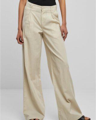 URBAN CLASSICS Ladies High Linen Mixed Wide Leg Pants Softseagrass TB5991 - UrbanClassics