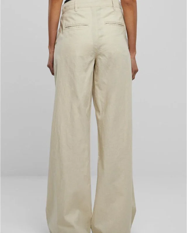 URBAN CLASSICS Ladies High Linen Mixed Wide Leg Pants Softseagrass TB5991 - UrbanClassics