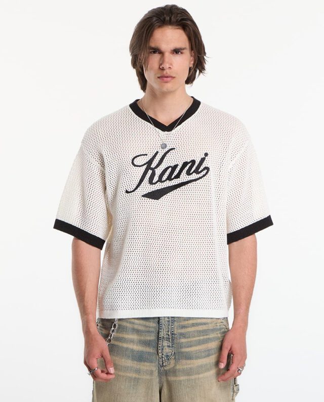 KARL KANI MAN CURSIVE VARSITY CROCHET BOXY WHITE KM262-021-2