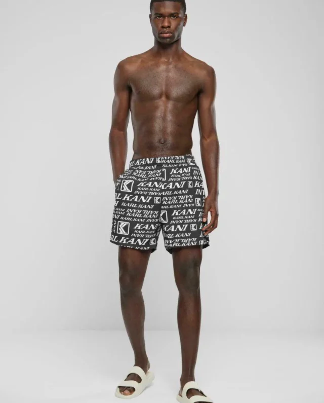 KARL KANI RETRO EMBRO SWIM SHORTS BLACK/WHITE KM241-055-1 - KARL KANI