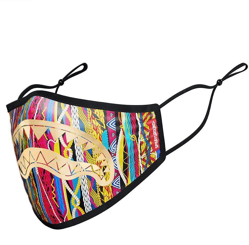 SPRAYGROUND 1994 GOLD METALLIC SHARK POLYESTER FACE MASK - SPRAYGROUND