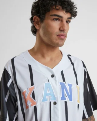 Karl Kani Serif Striped Block Baseball Shirt White/black Km241-040-1 - KARL KANI