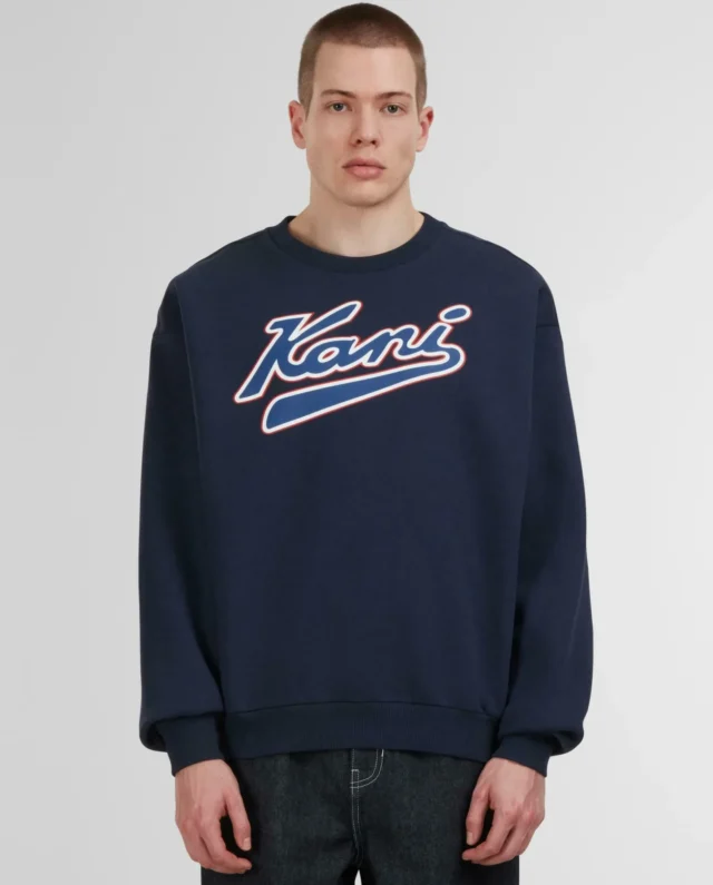 KARL KANI VARSITY PRINT OS CREWNECK BLUE KM253-005-1