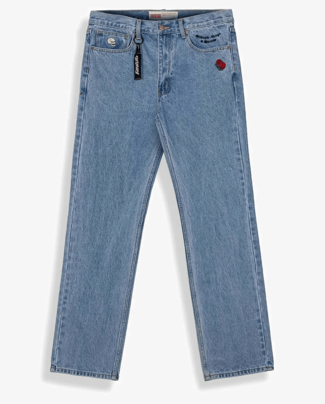 GRIMEY THE PLANET REGULAR DENIM PANTS WASHED BLUE GJLP296-WBLU - GRIMEY