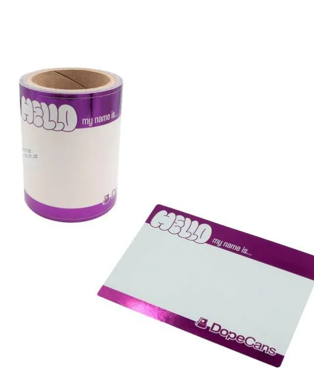 Dope Cans Sticker Hello My Name Is 100 pcs – Violet Metallic 12 x 8 cm - Dope Cans