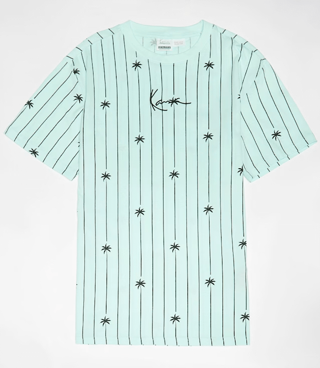Karl Kani Signature Palm Pinstripe T-Shirt Junior Turquoise KC252-004-1 - KARL KANI