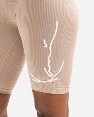 KARL KANI WOMAN SIGNATURE RIB CYCLING SHORTS TAUPE - KARL KANI