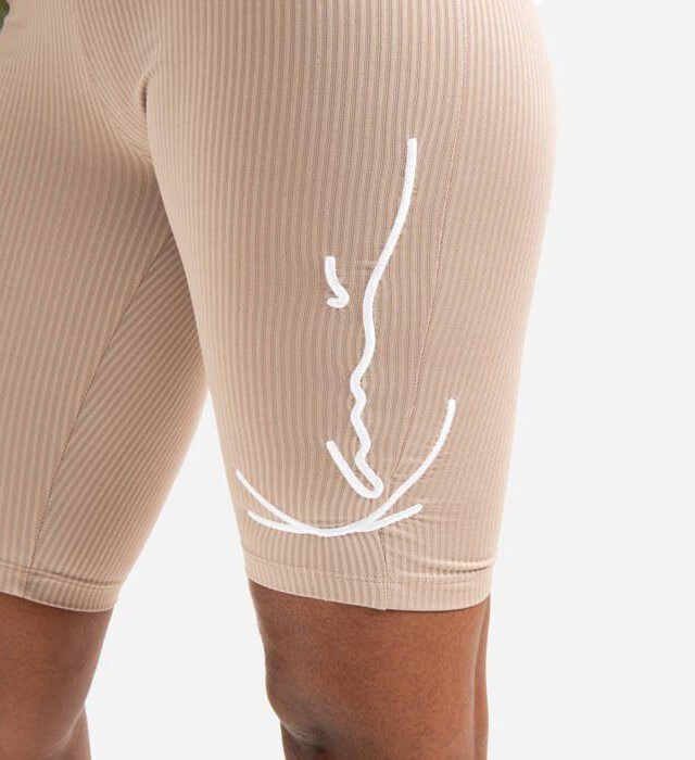 KARL KANI WOMAN SIGNATURE RIB CYCLING SHORTS TAUPE - KARL KANI